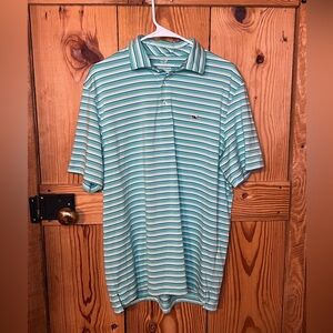 Vineyard Vines Teal and White Striped Polo Shirt
